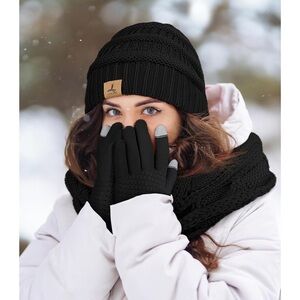 Elegant Black Knit Hat and Scarf Set